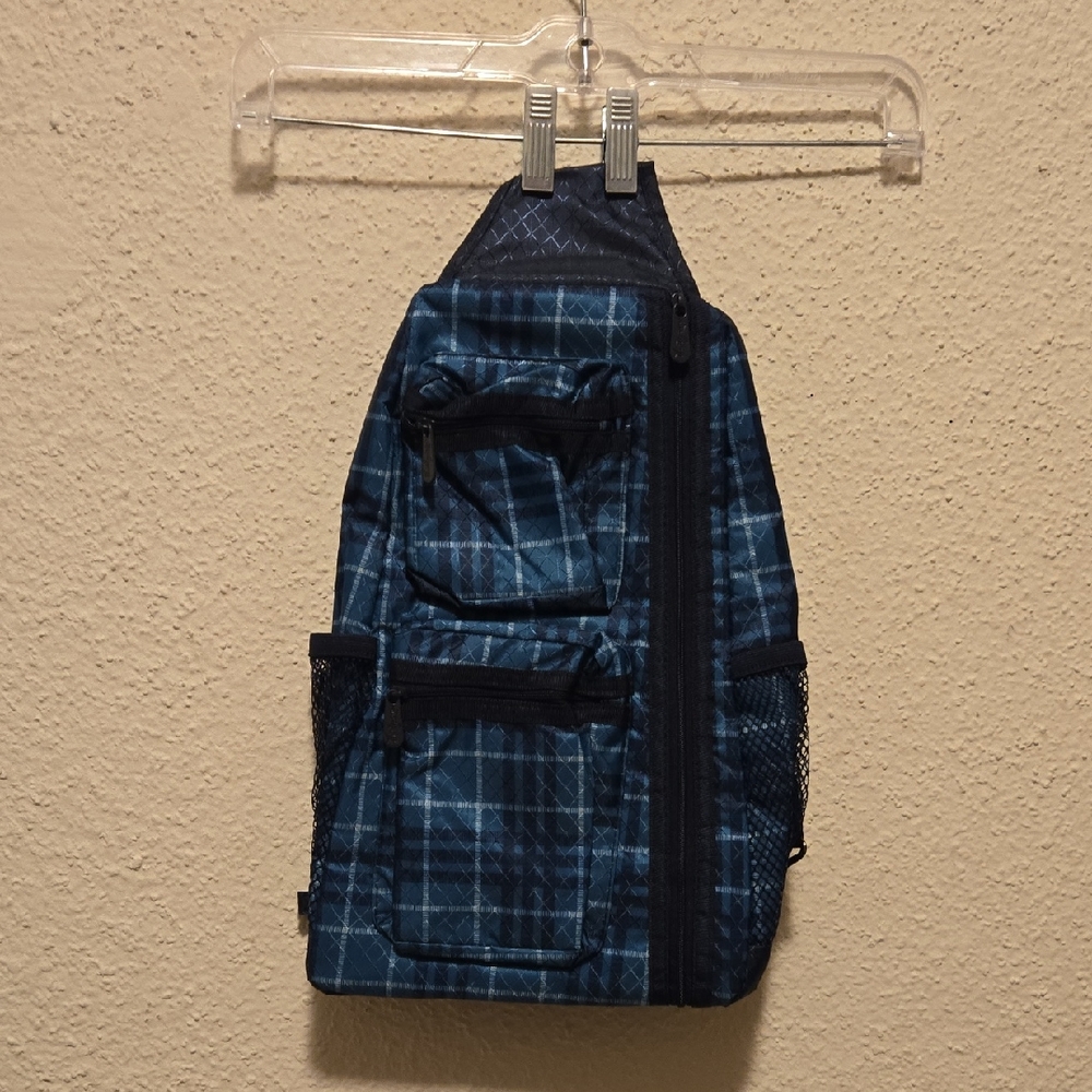 B17 Dark Teal Plaid Sling Backpack Thirty One 31 NWOT